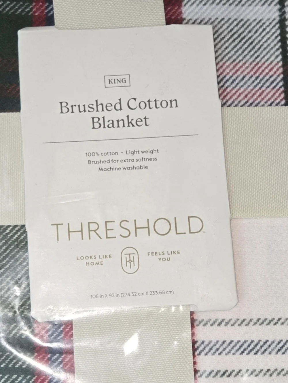 Threshold Brushed Cotton Plaid Blanket - Red, Green, White - King Size